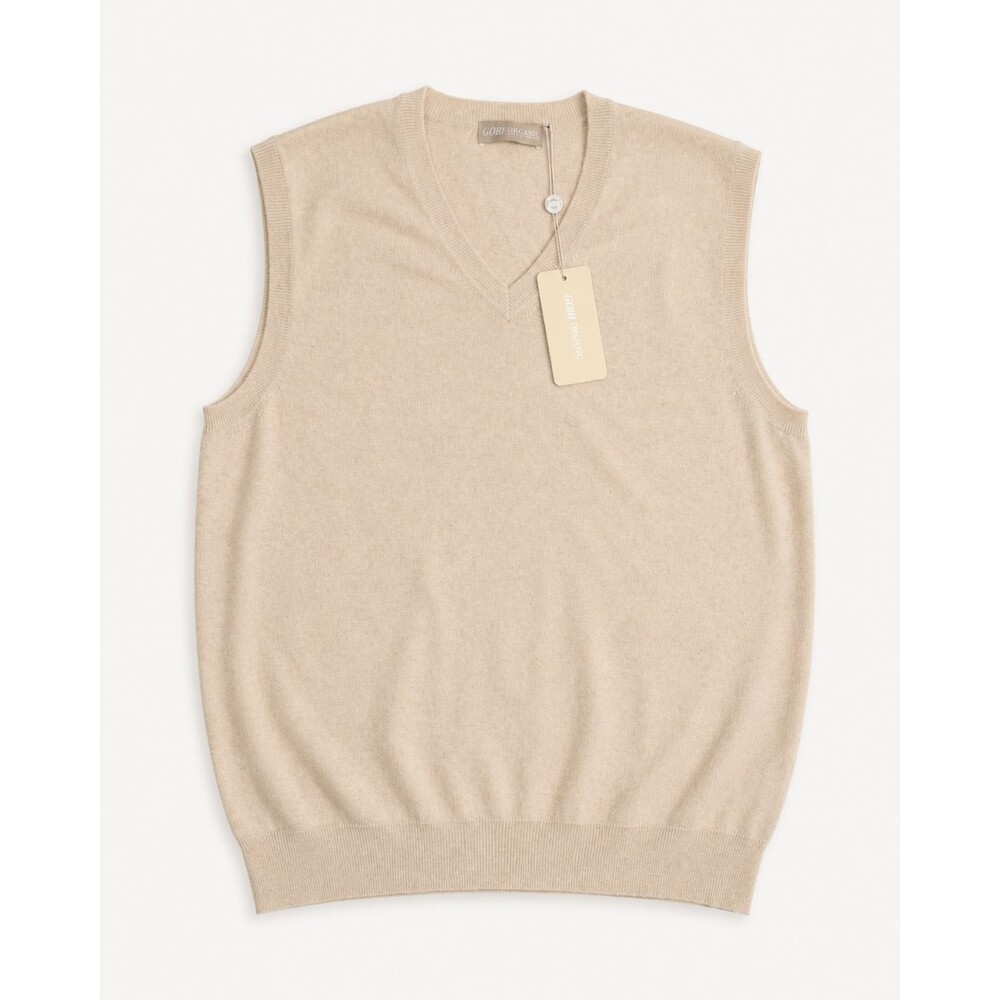 GOBI Organic Mongolia Cashmere Vest Men’s 2XL Beige V-Neck NWT